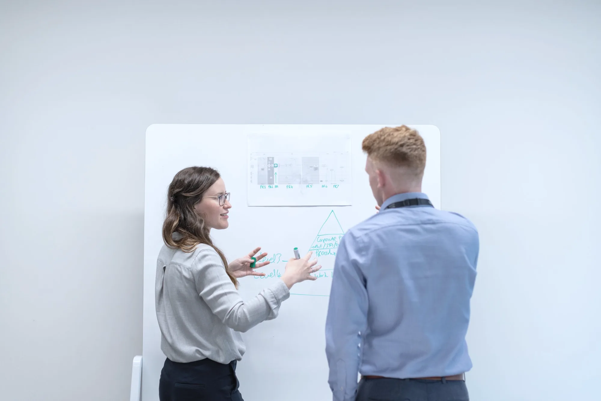Ingenieurin stellt Kollegen einen Plan vor