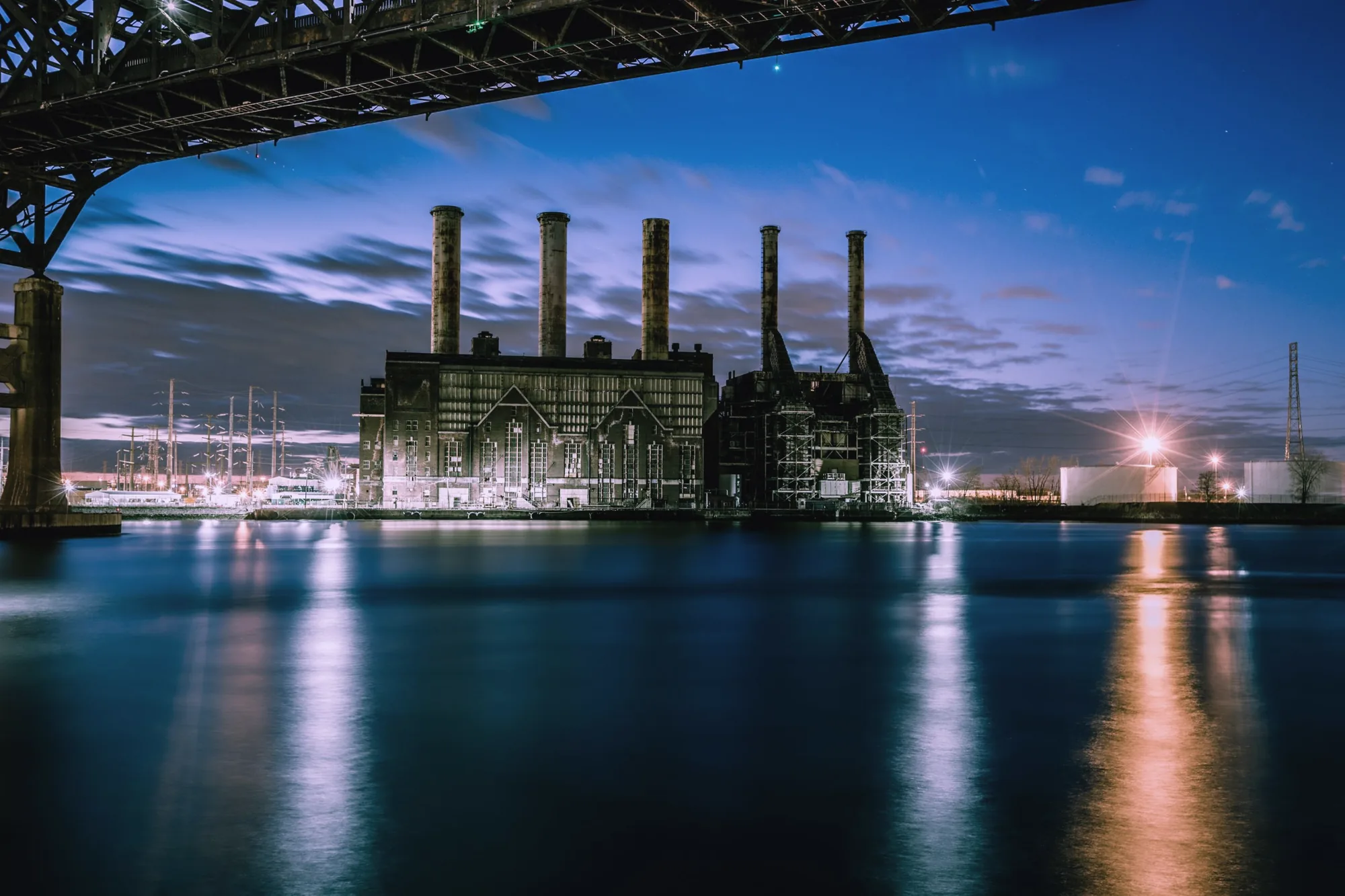 Power generating station at twilight